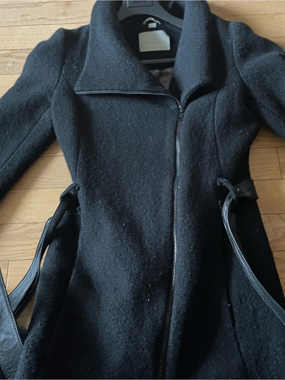 Soia & Kyo Black Asymmetrical Zip Wool Trench Coat